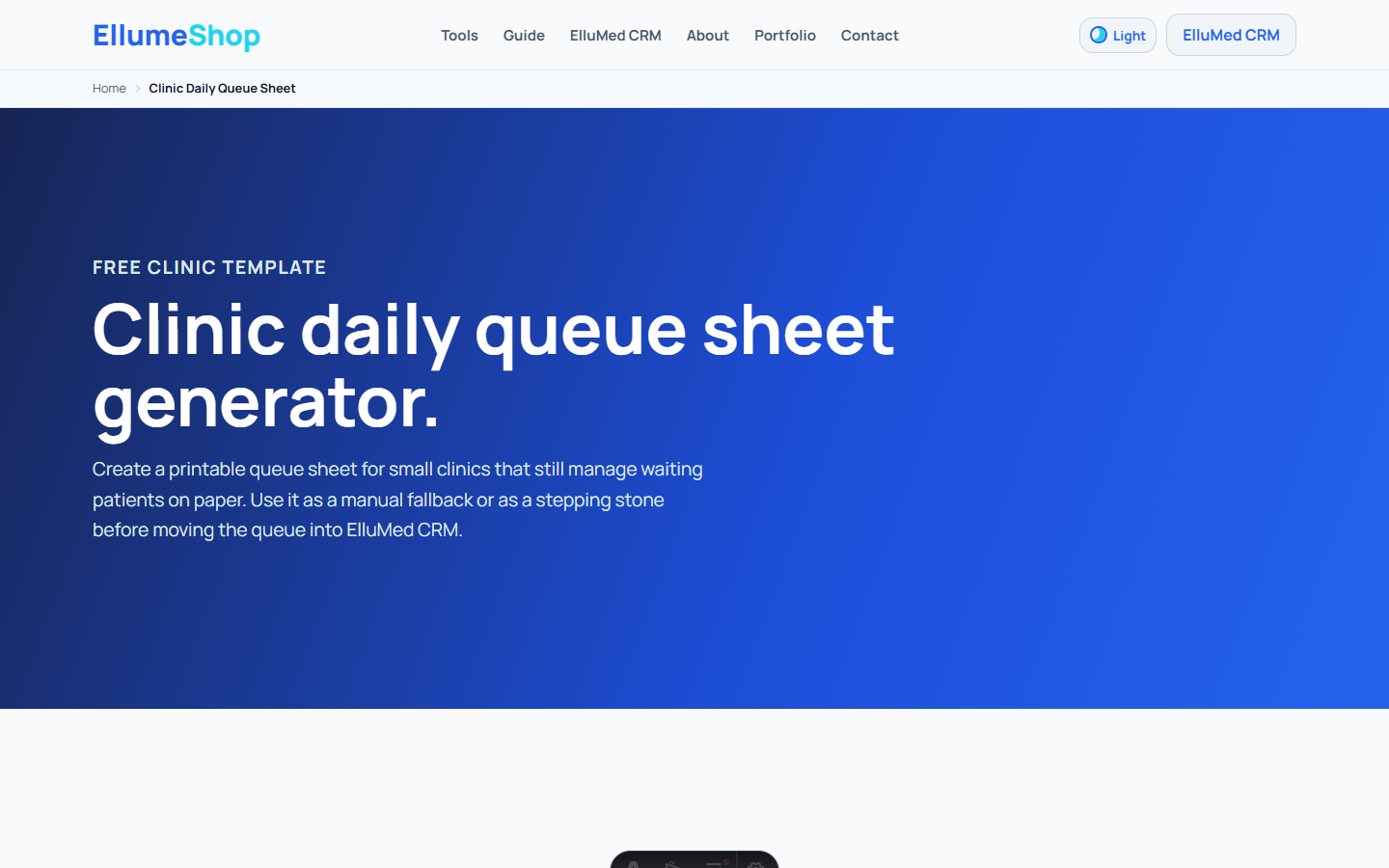 Clinic Daily Queue Sheet generator with printable queue fields