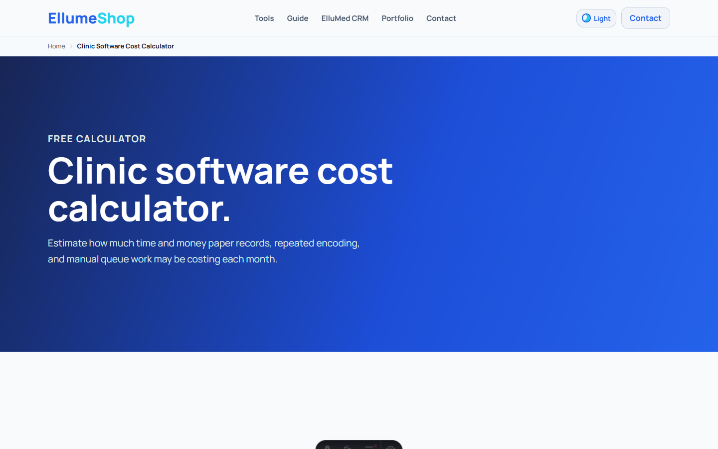 Clinic Software Cost Calculator interface